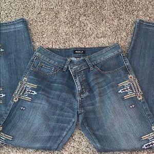 Decorated blue jeans